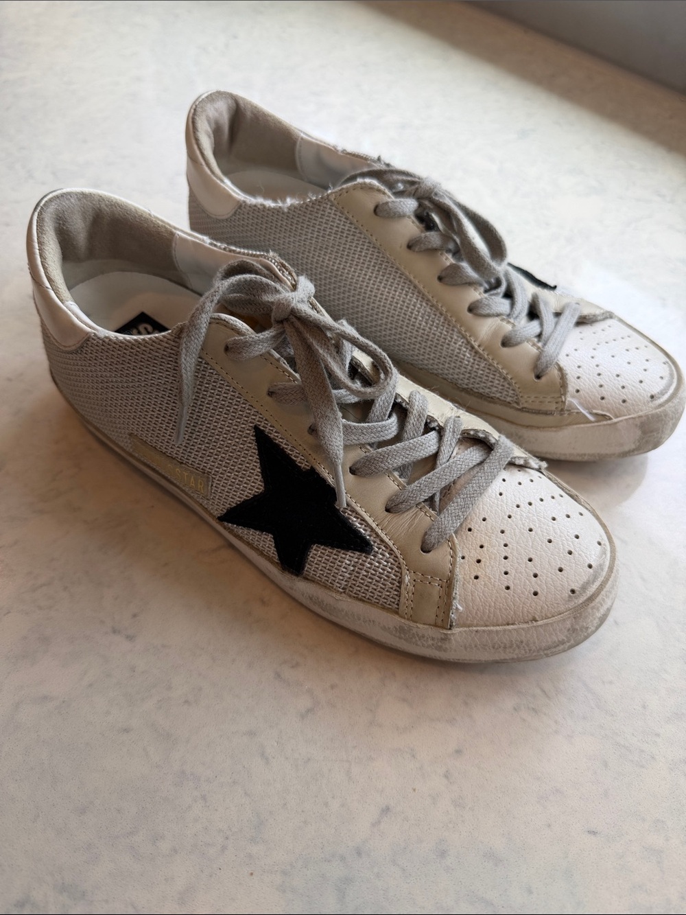 GOLDEN GOOSE Superstar White Mesh Leather Black Trim Sneakers Size 38 / 8